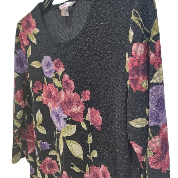 Alia Blouse Women's Size M Multicolor Floral Print 3/4 Sleeve Top Round Neck - Picture 2 of 11